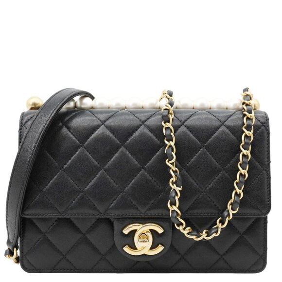 Chanel  Chic Pearls Flap Small Quilted Leather Shoulder Bag Black - Picture 1 of 14